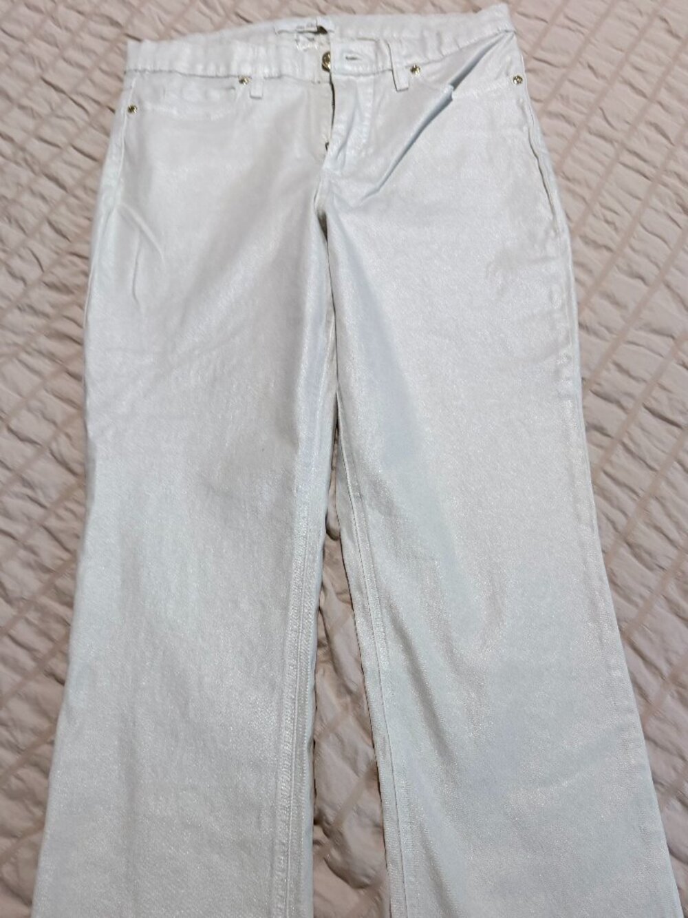 NWT Lilly Pulitzer Liza Shimmer Crop Flare Jeans Coconut Metallic Size 6